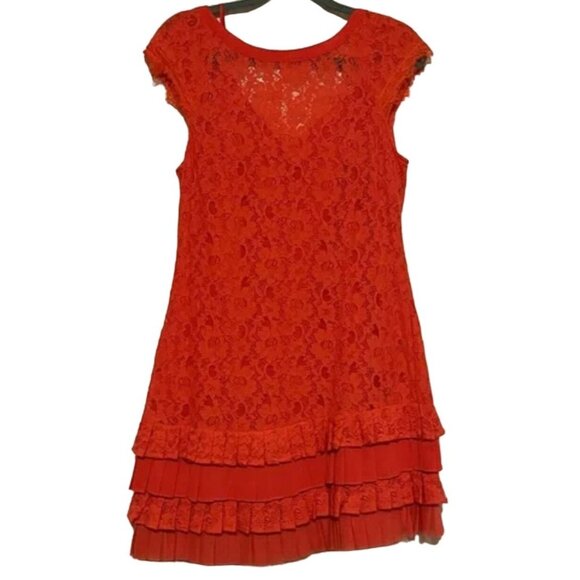Jessica Simpson Women's Size 4 Tiered Hem Lace Dress Hot Coral Excellent VERY ge - Picture 3 of 6